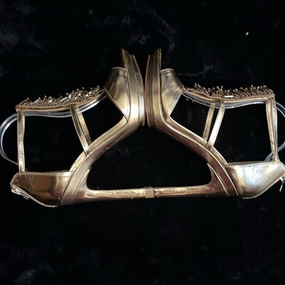 BCBG MaxAzeria Gold Beaded High Heel Sandals - Picture 9 of 11